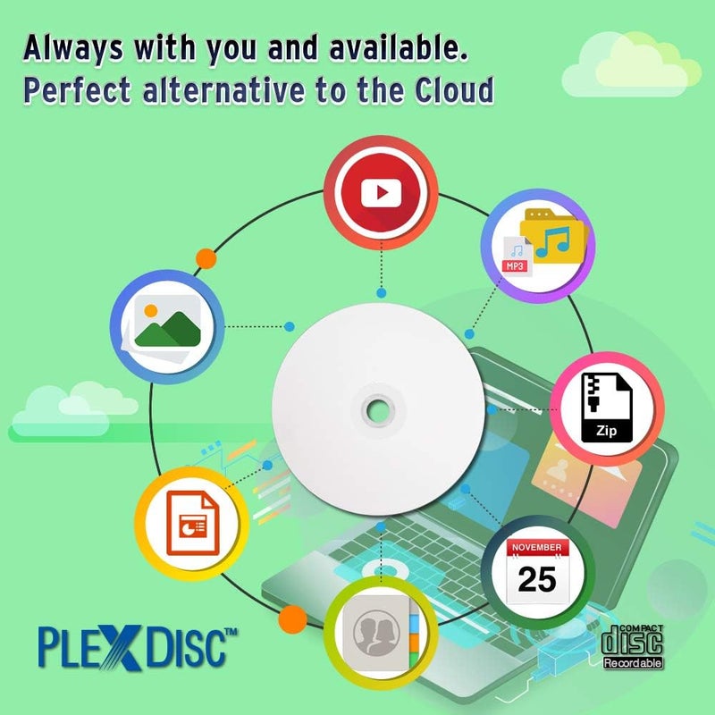 PlexDisc 95252 CD-R 700MB 52X White Inkjet Hub Printable - 100pk Spindle Frustration Free Packaging, 100 Discs - Image 5